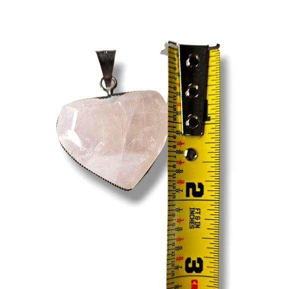 Authentic 1.13" Faceted Rose Quartz Heart Silver Pendant from Teothihuacan MX - Picture 5 of 6